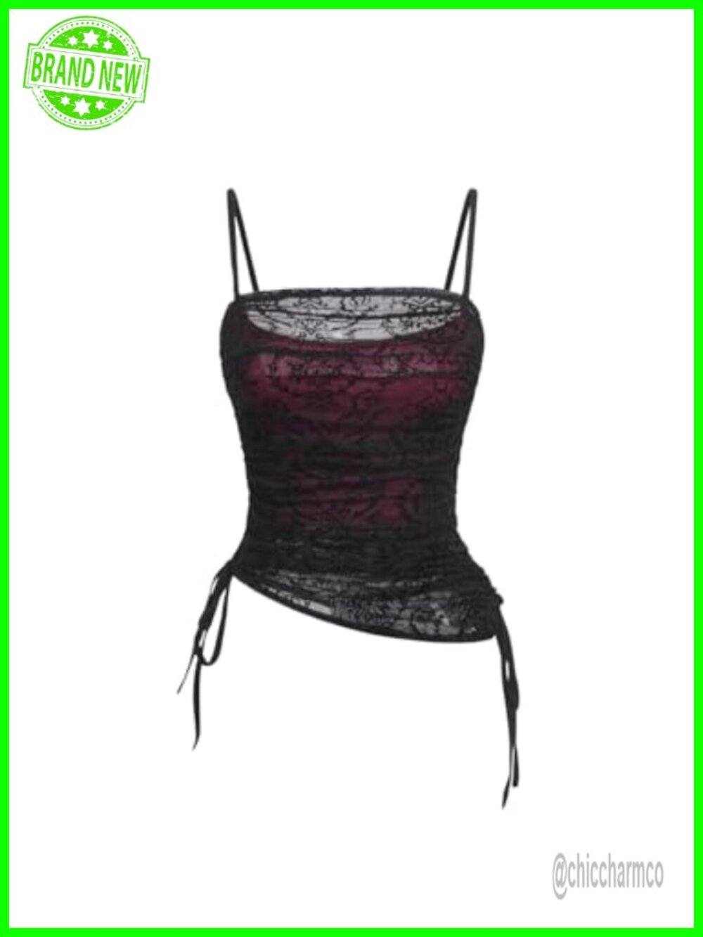 Goth Grunge Y2K Ruched Lace Cami Gothic Emo Top 2000s